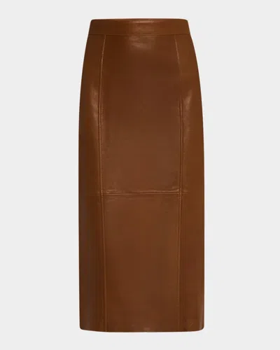 Polo Ralph Lauren Lambskin Leather Pencil Skirt In Dark Saddle