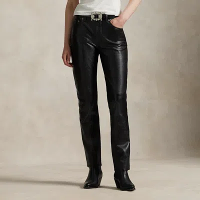 Polo Ralph Lauren Lambskin Relaxed Straight Pant In Polo Black