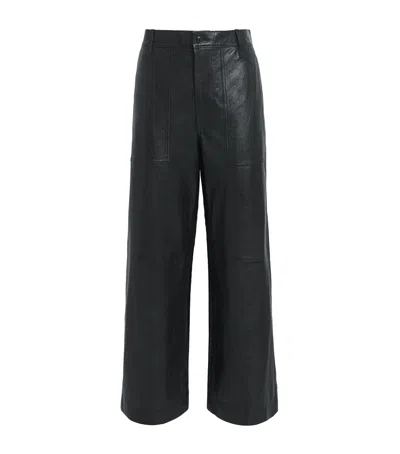 Polo Ralph Lauren Lambskin Wide-leg Trousers In Black