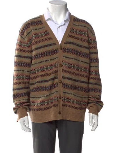 Pre-owned Polo Ralph Lauren Lambswool Patterned Cardigan In Neutrals