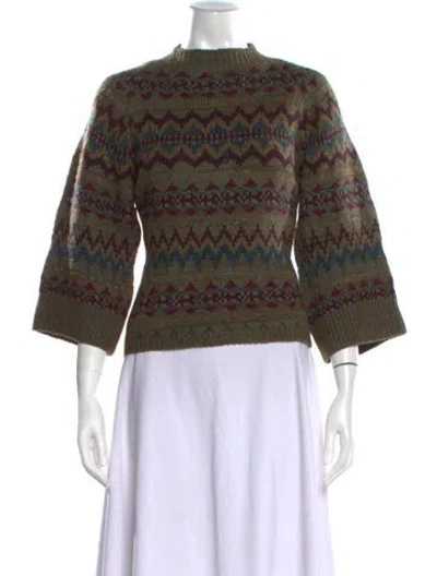 Pre-owned Polo Ralph Lauren Lambswool Patterned Sweater In Green