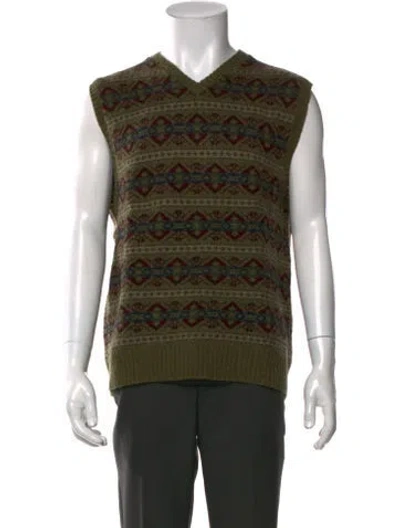 Pre-owned Polo Ralph Lauren Lambswool Patterned Sweater Vest In Green