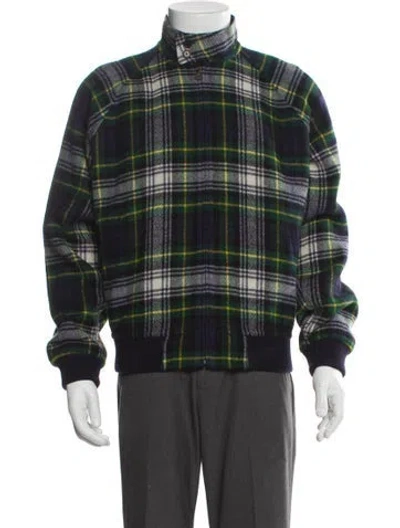 Pre-owned Polo Ralph Lauren Lambswool Plaid Print Jacket In Blue