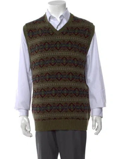 Pre-owned Polo Ralph Lauren Lambswool Striped Sweater Vest In Green