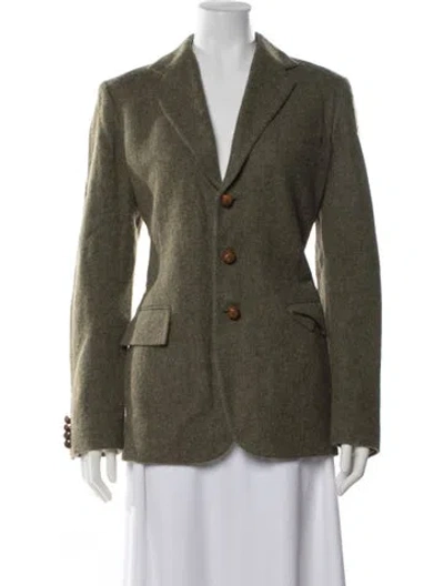 Pre-owned Polo Ralph Lauren Lambswool Tweed Pattern Blazer In Green