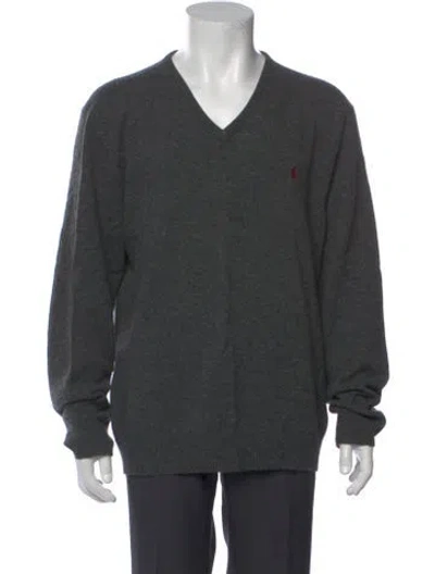 Pre-owned Polo Ralph Lauren Lambswool V-neck Pullover In Gray