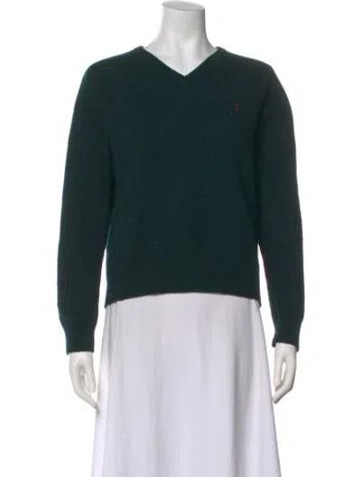 Pre-owned Polo Ralph Lauren Lambswool V-neck Sweater In Green