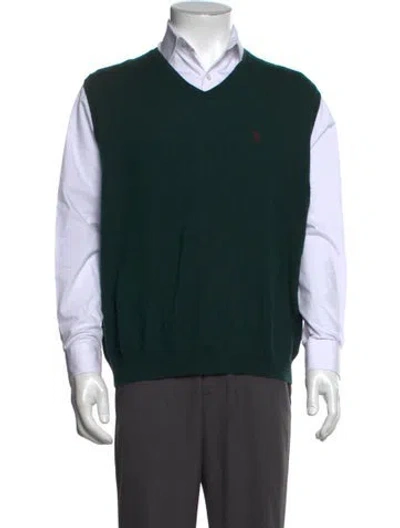 Pre-owned Polo Ralph Lauren Lambswool V-neck Sweater Vest In Green