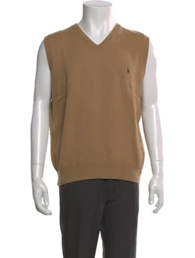 Pre-owned Polo Ralph Lauren Lambswool V-neck Sweater Vest W/ Tags In Brown