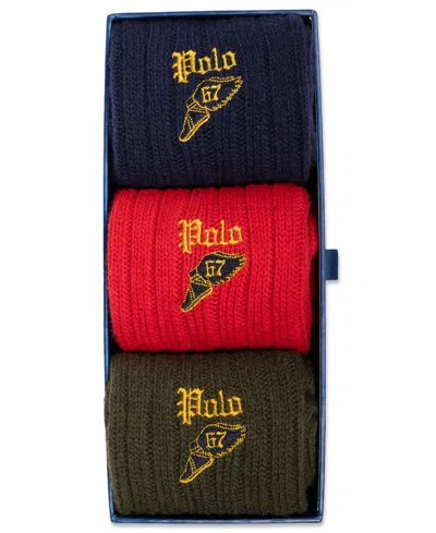 Polo Ralph Lauren Lambswool-blend Ribbed Boot 3-pair Socks Set In Multi
