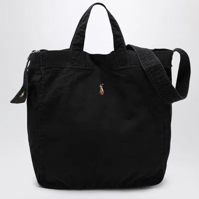 POLO RALPH LAUREN POLO RALPH LAUREN  LARGE BLACK CANVAS TOTE BAG WITH LOGO