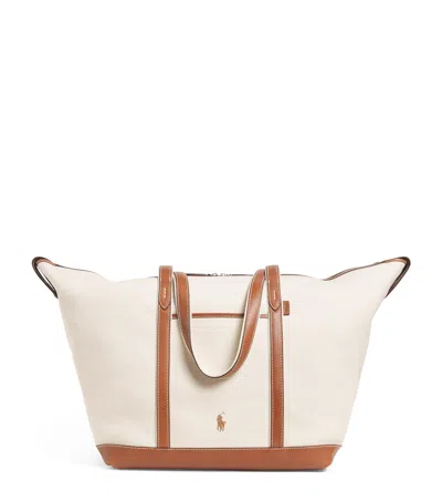 Polo Ralph Lauren Large Canvas Shopper Tote Bag In White