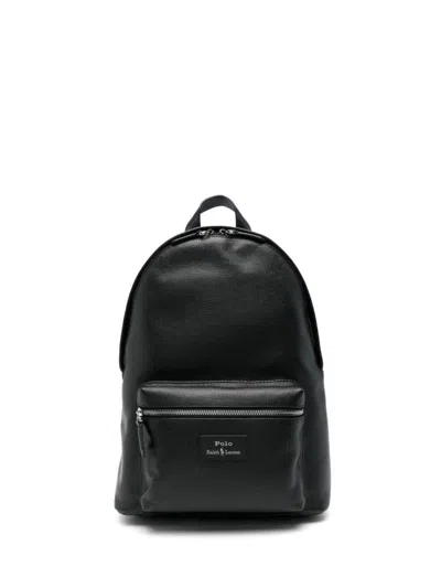 Polo Ralph Lauren Large Dome-shaped Backpack In Smooth Leather In Black