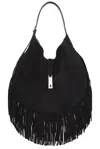 Polo Ralph Lauren Large Fringe Suede Id Shoulder Bag In Black