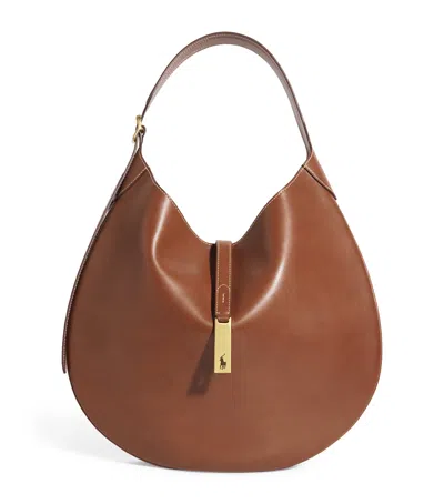 Polo Ralph Lauren Large Leather Polo Id Shoulder Bag In Brown