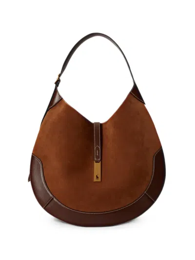 Polo Ralph Lauren Large Polo Id Saddle Shoulder Bag In Brown