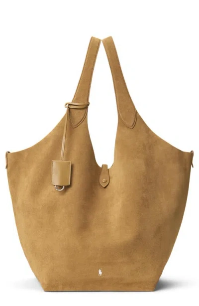 Polo Ralph Lauren Large Polo Play Suede Tote Bag In Neutral