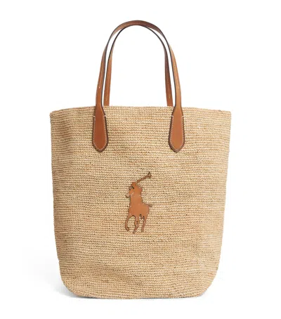 Polo Ralph Lauren Large Raffia Big Pony Tote Bag In Sand