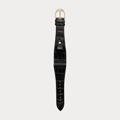 Polo Ralph Lauren Large Stirrup Alligator Watch Strap In Black/gold