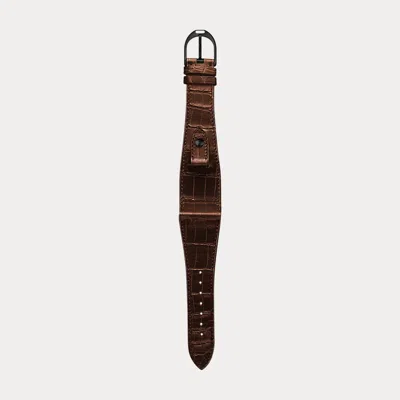 Polo Ralph Lauren Large Stirrup Alligator Watch Strap In Brown/black