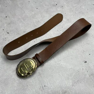 Pre-owned Polo Ralph Lauren Lauren Ralph Laurent Brown Leather Logo Belt 105/4cm