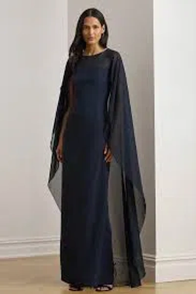 Polo Ralph Lauren Lavati Short Sleeve Gown Long Dress In Blue