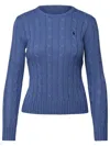 Polo Ralph Lauren Crew-neck Cable-knit Sweater With Logo Knitwear Light Blue In Blue