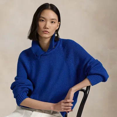 Polo Ralph Lauren Layered-collar Cotton Sweater In Blue Saturn