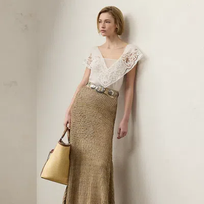 Polo Ralph Lauren Leanne Woven Lambskin Skirt In Light Sand