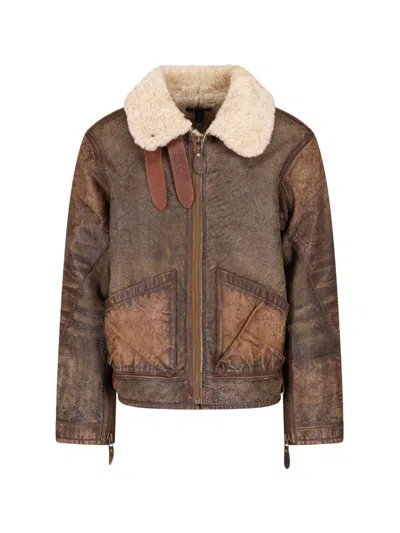Polo Ralph Lauren Leather And Shearling Bomber Jacket In Brown