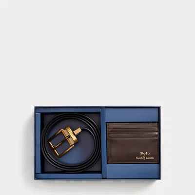 Polo Ralph Lauren Leather Belt & Card Case Gift Set In Blue