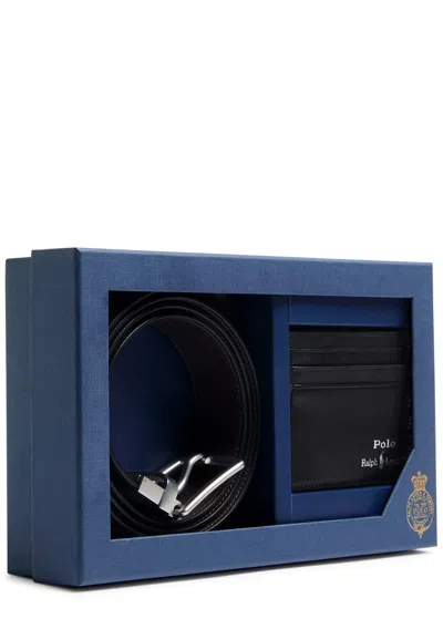 Polo Ralph Lauren Leather Belt And Card Holder Set In Black