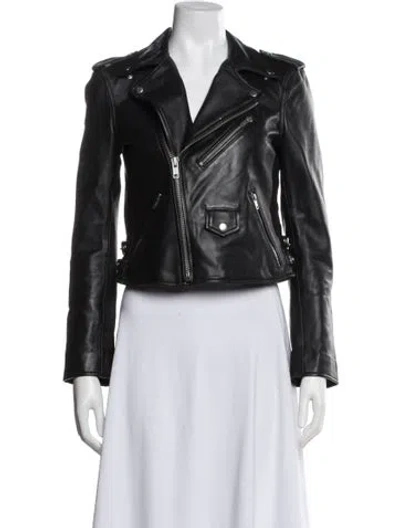 Pre-owned Polo Ralph Lauren Leather Biker Jacket In Black