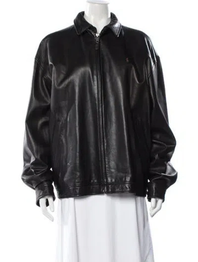 Pre-owned Polo Ralph Lauren Leather Biker Jacket In Black