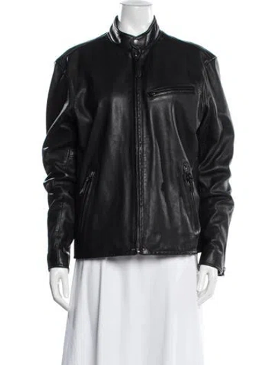 Pre-owned Polo Ralph Lauren Leather Biker Jacket In Black