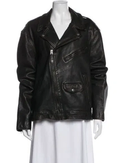 Pre-owned Polo Ralph Lauren Leather Biker Jacket In Black