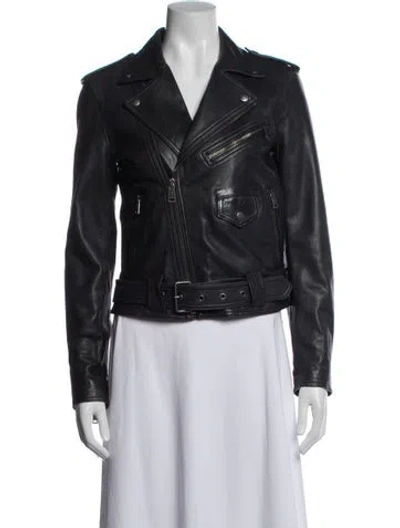 Pre-owned Polo Ralph Lauren Leather Biker Jacket In Black