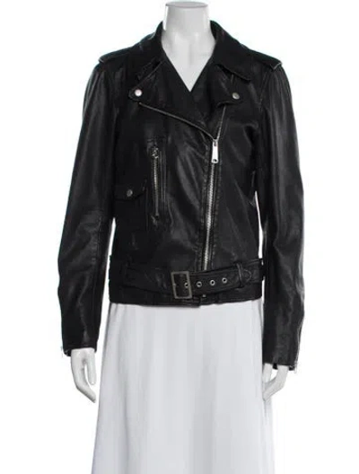 Pre-owned Polo Ralph Lauren Leather Biker Jacket In Black