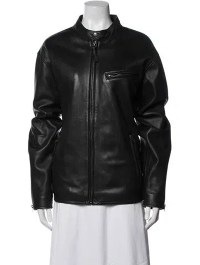 Pre-owned Polo Ralph Lauren Leather Biker Jacket In Black
