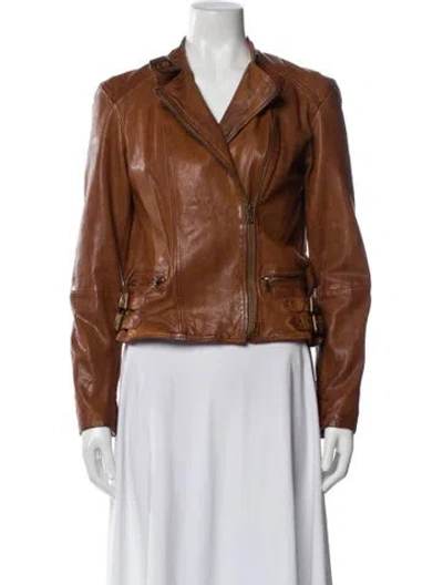 Pre-owned Polo Ralph Lauren Leather Biker Jacket In Brown