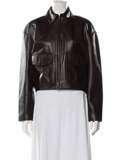 Pre-owned Polo Ralph Lauren Leather Biker Jacket In Brown