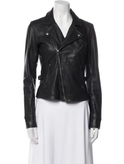 Pre-owned Polo Ralph Lauren Leather Biker Jacket In Gray