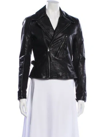 Pre-owned Polo Ralph Lauren Leather Biker Jacket In Gray