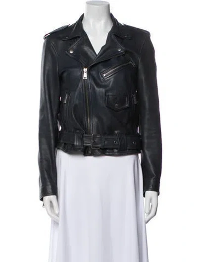 Pre-owned Polo Ralph Lauren Leather Biker Jacket In Gray