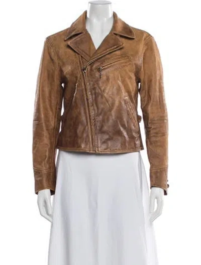 Pre-owned Polo Ralph Lauren Leather Biker Jacket In Neutral