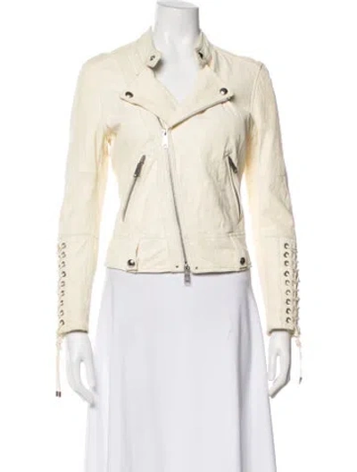 Pre-owned Polo Ralph Lauren Leather Biker Jacket In Neutral