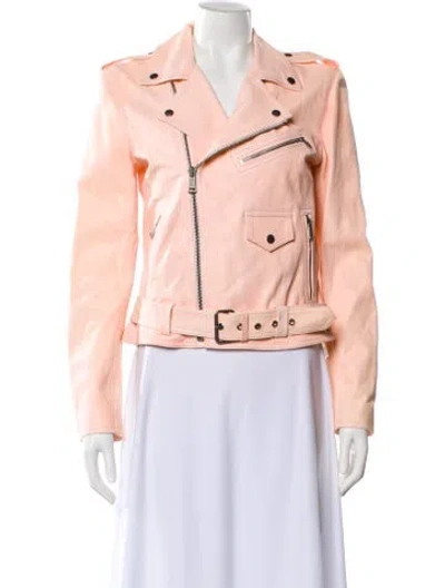 Pre-owned Polo Ralph Lauren Leather Biker Jacket W/ Tags In Pink
