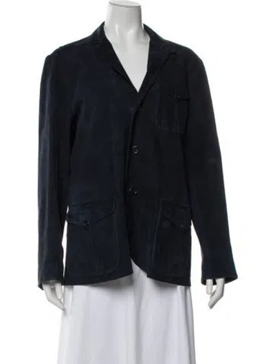 Pre-owned Polo Ralph Lauren Leather Blazer In Blue