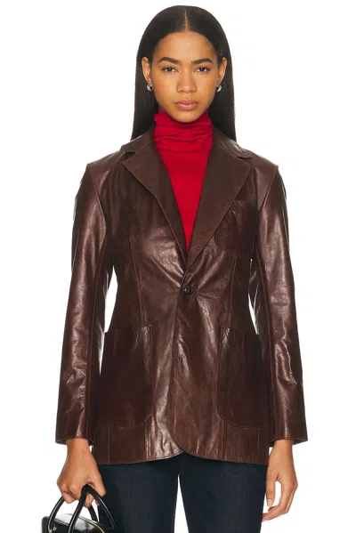 Polo Ralph Lauren Glossed-leather Blazer In Brown