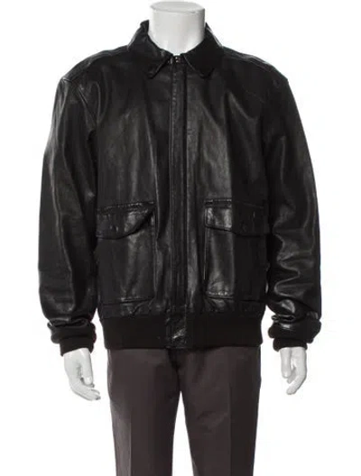 Pre-owned Polo Ralph Lauren Leather Bomber Jacket In Black